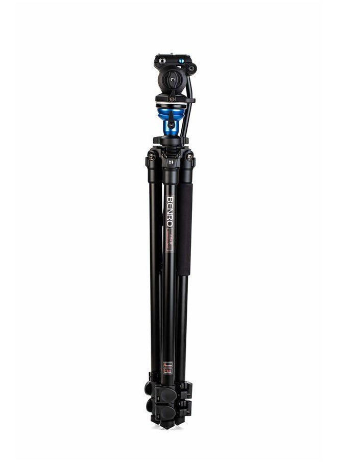 BENRO Video Tripod with S2 PRO Flat Base Fluid Video Head, 5.5 lb Max, Leveling Center Column, Aluminum Legs, Flip Lock, Carrying Case (A1573FS2PRO)  - Image 2