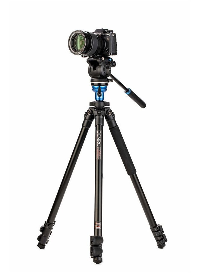BENRO Video Tripod with S2 PRO Flat Base Fluid Video Head, 5.5 lb Max, Leveling Center Column, Aluminum Legs, Flip Lock, Carrying Case (A1573FS2PRO)  - Image 4
