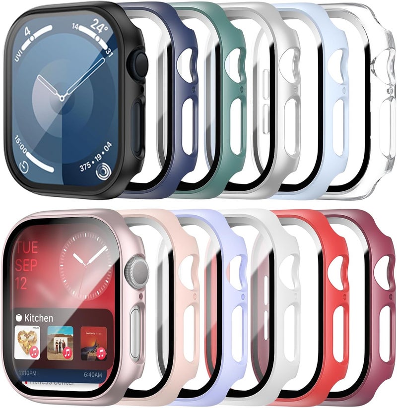 Cuteey 12 Pack Case with Tempered Glass Screen Protector for Apple Watch 40mm SE 2 Series 6 5 4 SE, Full Protective Matte PC Cover for Iwatch 40mm Accessories - Image 1