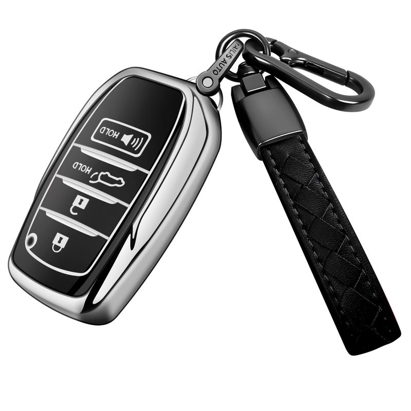 Sindeda for Toyota Key Fob Cover with Keychain Soft Full Protection Key Shell fit for 2025 Camry 20192024 Venza RAV4 Prime Land Cruiser Fortuner Grand Highlander Corolla Cross 45ButtonsSilver