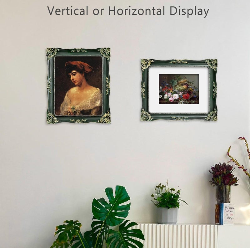 FJXMFRAME Green Picture Frame 8x10 Vintage Picture Frames Antique Ornate Baroque Victorian Handcrafted for Wall or Tabletop Display, Fits 8x10 or 5x7 Photo with Mat - Image 2