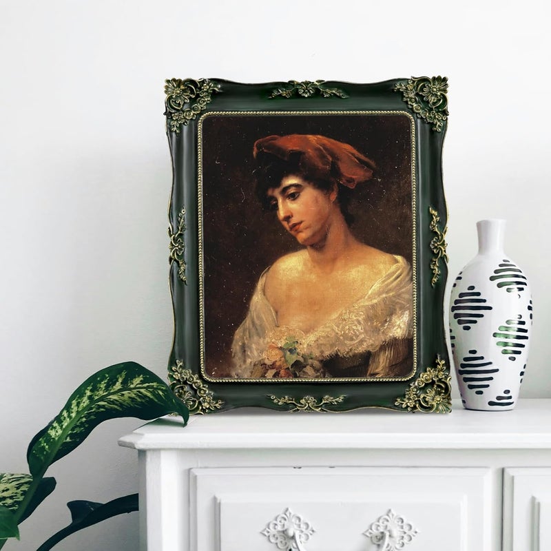 FJXMFRAME Green Picture Frame 8x10 Vintage Picture Frames Antique Ornate Baroque Victorian Handcrafted for Wall or Tabletop Display, Fits 8x10 or 5x7 Photo with Mat - Image 3