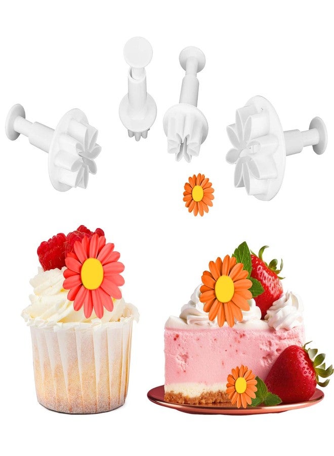 Hariendny Daisy Fondant Cutter, 4PCS Flower Plunger Cutters, 8Petals Daisy Cookie Cutter, Flower Cookie Cutter, Summer Cookie Cutters, Decorating Mold Tools for Biscuits, Sugar Cubes, Chocolate - Image 4