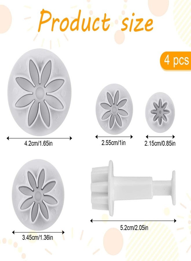 Hariendny Daisy Fondant Cutter, 4PCS Flower Plunger Cutters, 8Petals Daisy Cookie Cutter, Flower Cookie Cutter, Summer Cookie Cutters, Decorating Mold Tools for Biscuits, Sugar Cubes, Chocolate - Image 2