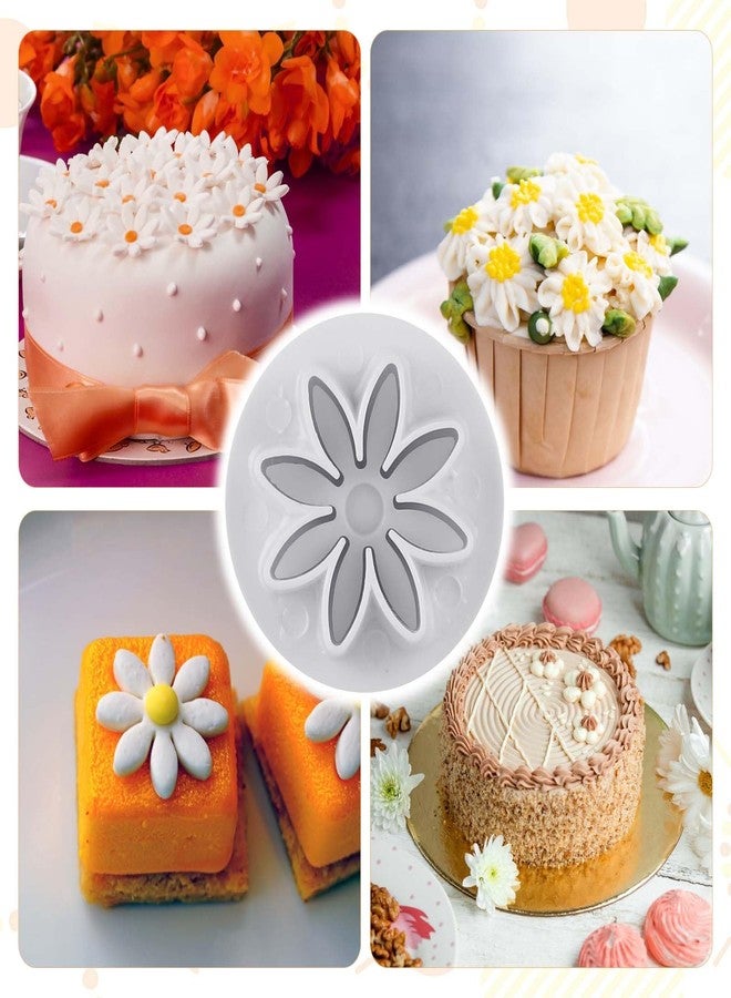 Hariendny Daisy Fondant Cutter, 4PCS Flower Plunger Cutters, 8Petals Daisy Cookie Cutter, Flower Cookie Cutter, Summer Cookie Cutters, Decorating Mold Tools for Biscuits, Sugar Cubes, Chocolate - Image 5