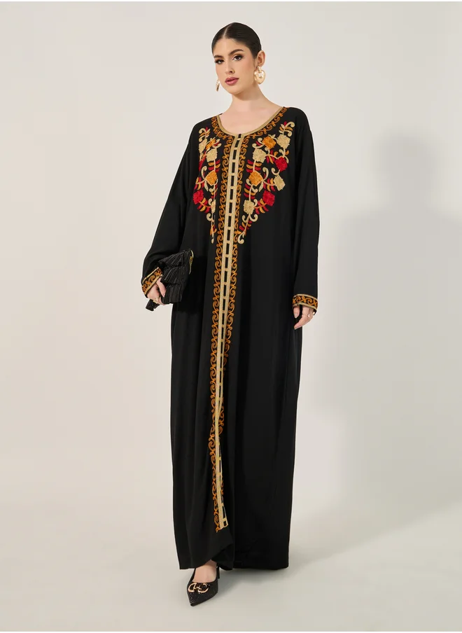 ستايلي Embroidered Round Neck A-Line Jalabyia