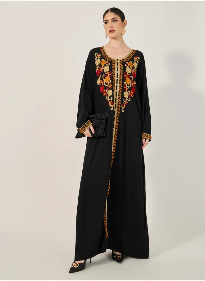 ستايلي Embroidered Round Neck A-Line Jalabyia