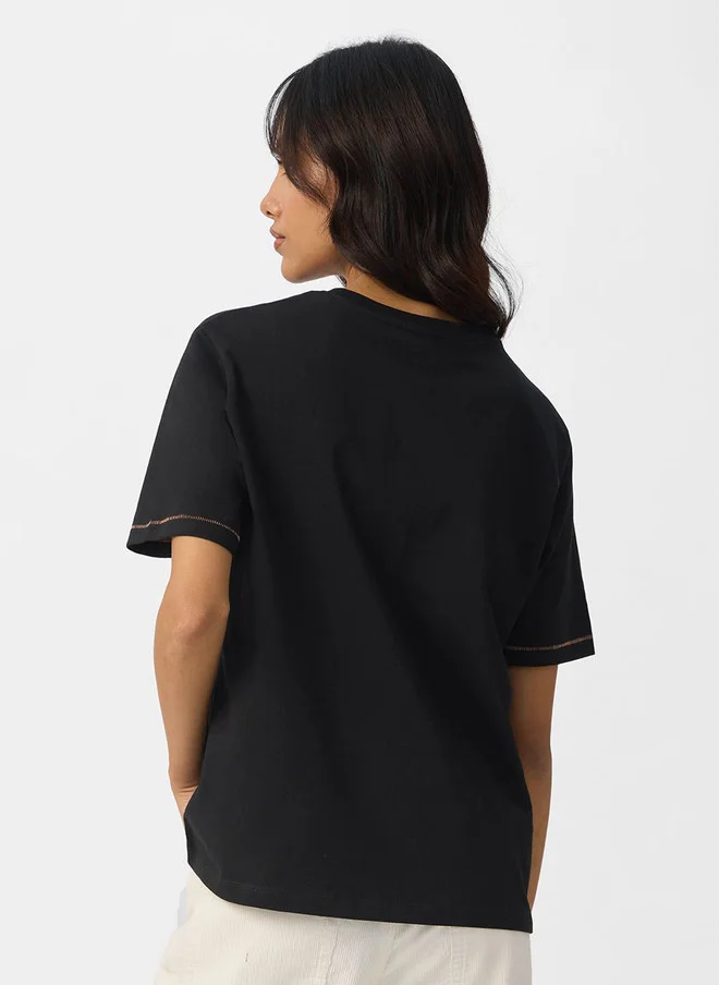 The Souled Store  Relaxed Fit Graphic Print Black T-Shirt for Women  | Best Price UAE