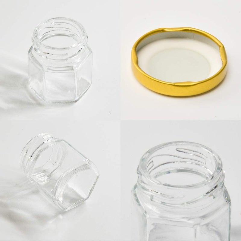 Rormket 1.5oz 6Pack Mini Glass Hexagon Jars Gold Lids, Bronze Bee Charms Honeybee Pendant, Honey Dipper Sticks, Jute Tag Stringï¼ŒWedding Favorsï¼ŒBaby Foodï¼ŒCandleï¼ŒCrafts Canning Glasses Jar (Bronze) - Image 4