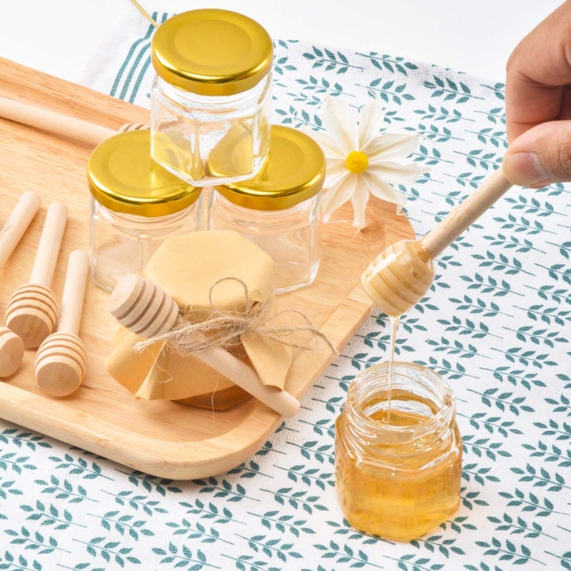 Rormket 1.5oz 6Pack Mini Glass Hexagon Jars Gold Lids, Bronze Bee Charms Honeybee Pendant, Honey Dipper Sticks, Jute Tag Stringï¼ŒWedding Favorsï¼ŒBaby Foodï¼ŒCandleï¼ŒCrafts Canning Glasses Jar (Bronze) - Image 3