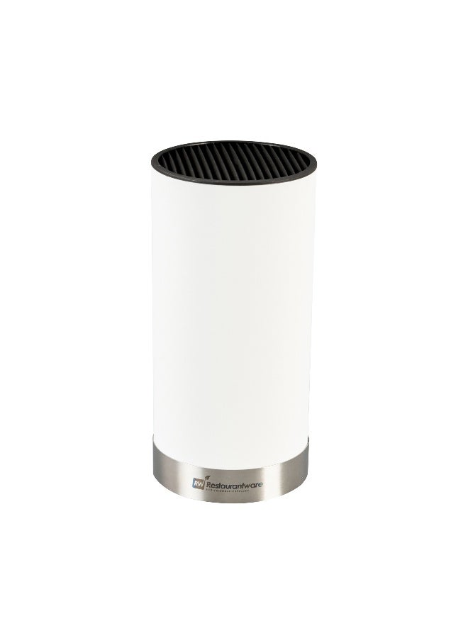 Restaurantware Sensei 4.3 x 8.8 Inch Round Knife Block, 1 Round Slotted Knife Holder - Soft Touch, Holds 9 Knives, White Plastic Universal Knife Holder, For Easy Storage,  - Image 2
