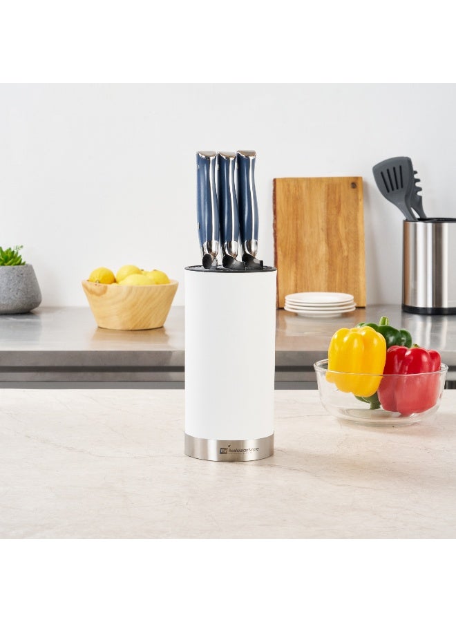Restaurantware Sensei 4.3 x 8.8 Inch Round Knife Block, 1 Round Slotted Knife Holder - Soft Touch, Holds 9 Knives, White Plastic Universal Knife Holder, For Easy Storage,  - Image 4