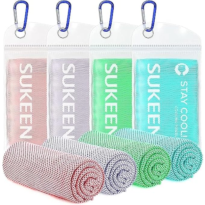 Sukeen 4 عبوات من منشفة التبريد (40''X12'') منشفة ثلجية للرقبة، منشفة باردة لتخفيف الحرارة الفوري، منشفة باردة ناعمة وقابلة للتنفس 4 قطع لليوغا، الجولف، الصالة الرياضية، التخييم، الجري، التمارين الرياضية والمزيد من الأنشطة - Image 2