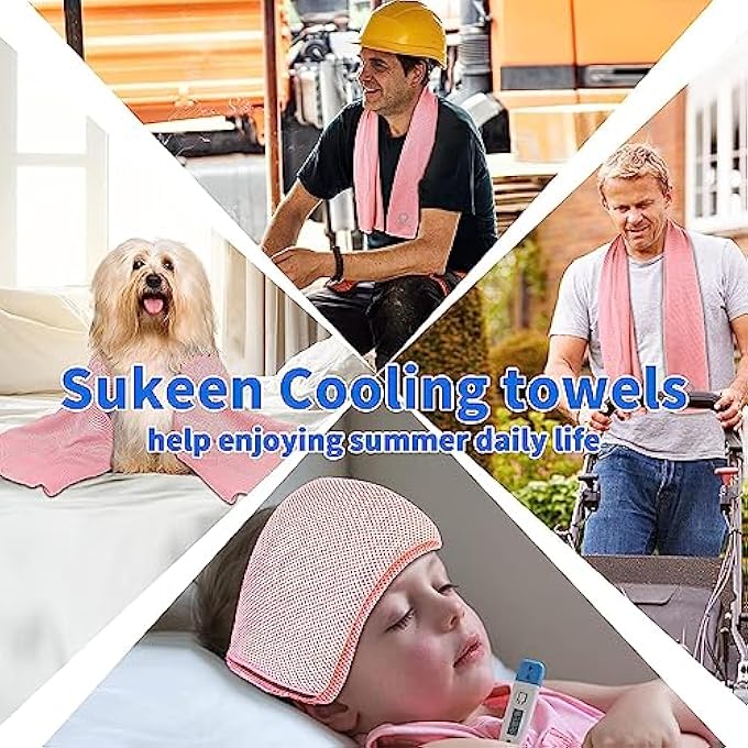 Sukeen 4 عبوات من منشفة التبريد (40''X12'') منشفة ثلجية للرقبة، منشفة باردة لتخفيف الحرارة الفوري، منشفة باردة ناعمة وقابلة للتنفس 4 قطع لليوغا، الجولف، الصالة الرياضية، التخييم، الجري، التمارين الرياضية والمزيد من الأنشطة - Image 5