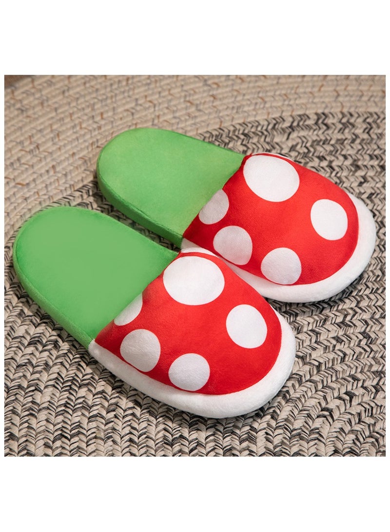 general Winter Cute Piranha Plant House Slippers Funny Super Piranha Flower Mushroom Slippers Home Loafer Gift for Women Men Green One Size Wide - Image 4