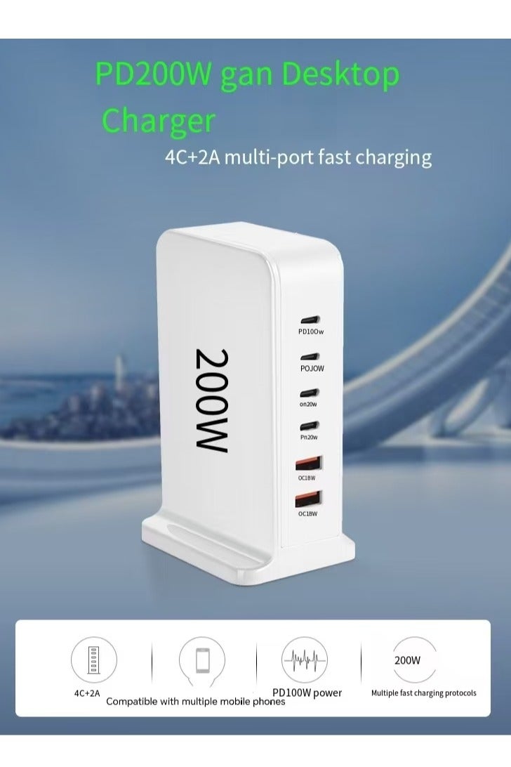 200W USB C Charger Block Multiple Ports, GaN III USB Charging Station 6 Ports Hub, Multi Port for Laptop MacBook iPad iPhone 15 Galaxy Google Pixel Motorola Dell AirPods Switch - Image 1