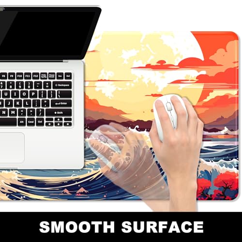 BOSOBO Large Desk Mat, Extended Gaming & Office Home Mat, Long Keyboard Mat, Desktop Full Cover 31.5 x 11.8 Inches, Anime Japan Kanagawa Wave - Image 3