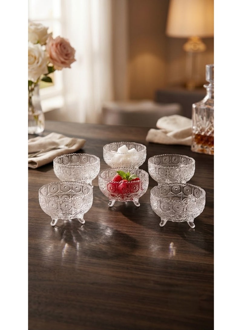 Rayan 6-piece glass bowl set for ice cream, refreshments, and nuts; elegant and luxurious design. - Image 1