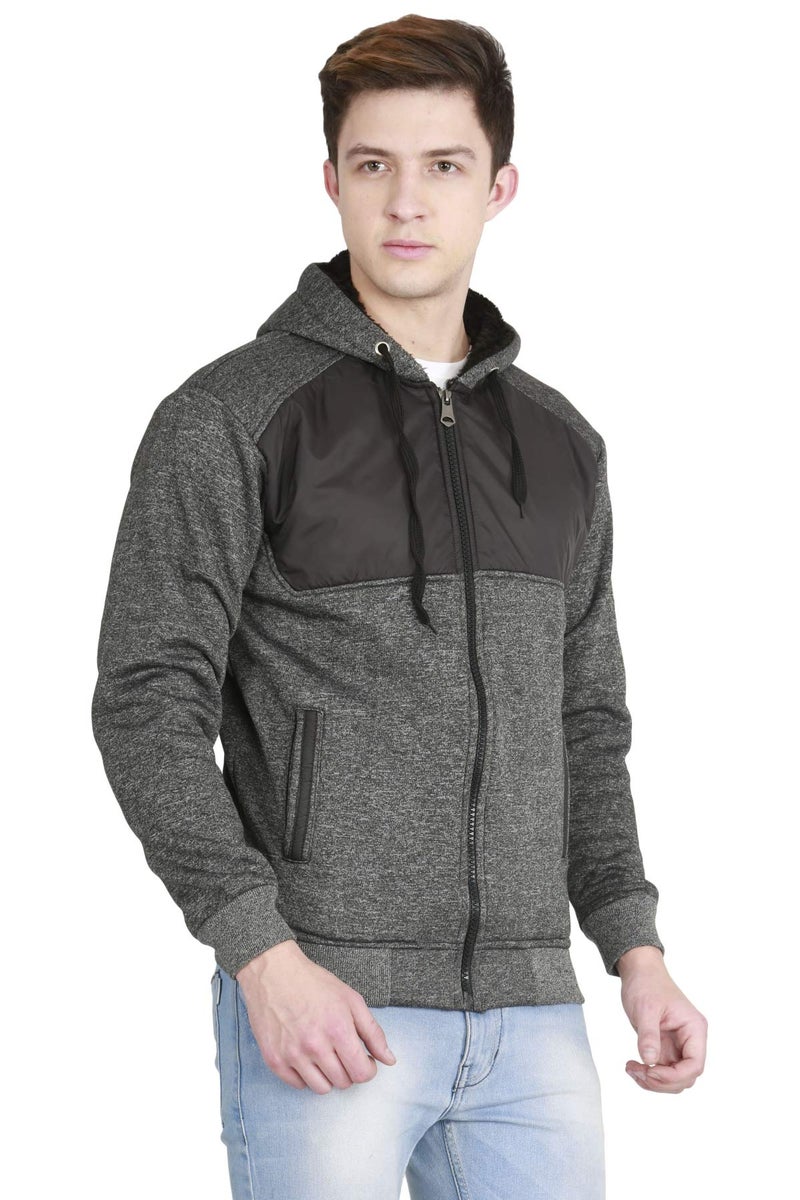 fanideaz Cotton Fleece Hooded Sweatshirt with Pocket for Mens_BlackGrindle_XL - Image 3