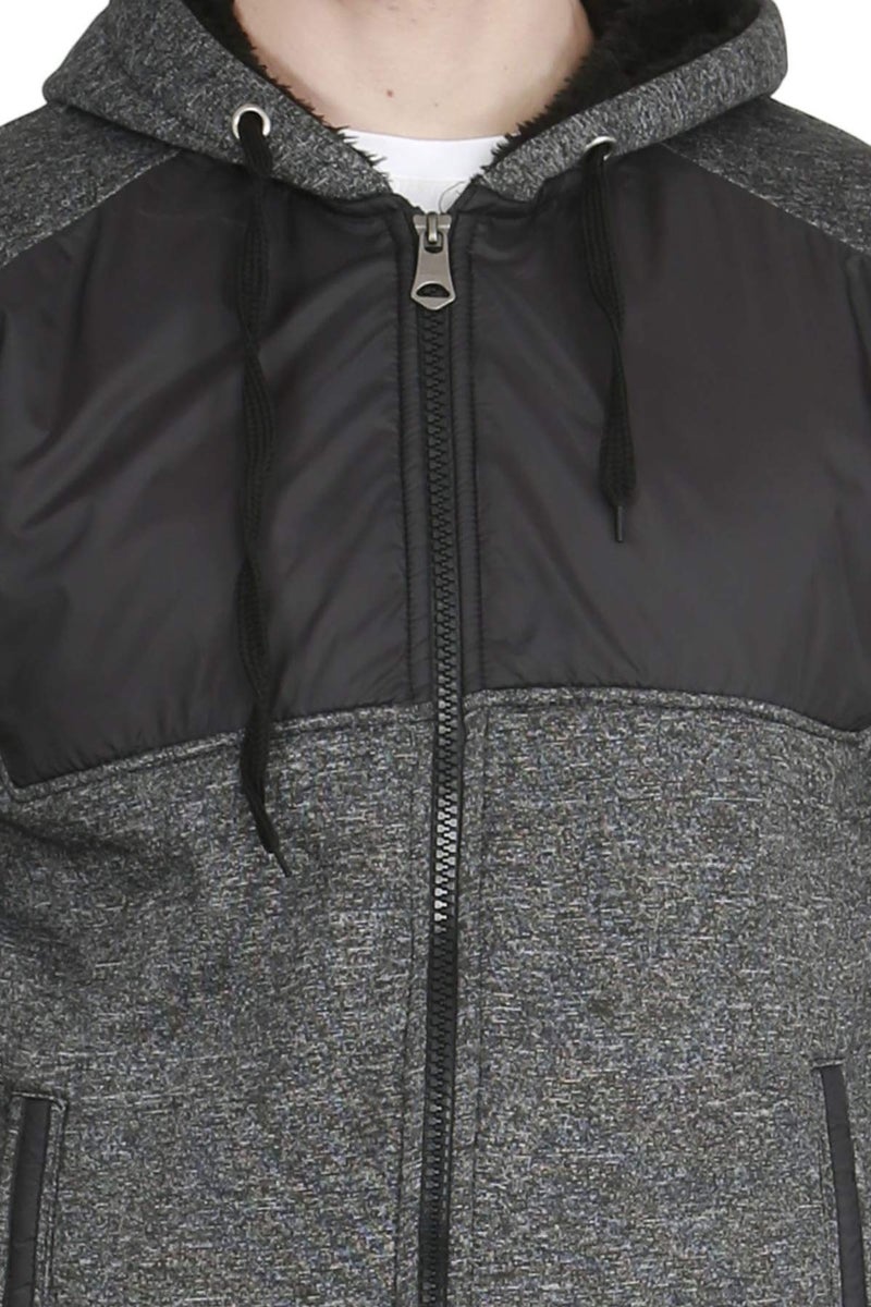 fanideaz Cotton Fleece Hooded Sweatshirt with Pocket for Mens_BlackGrindle_XL - Image 4