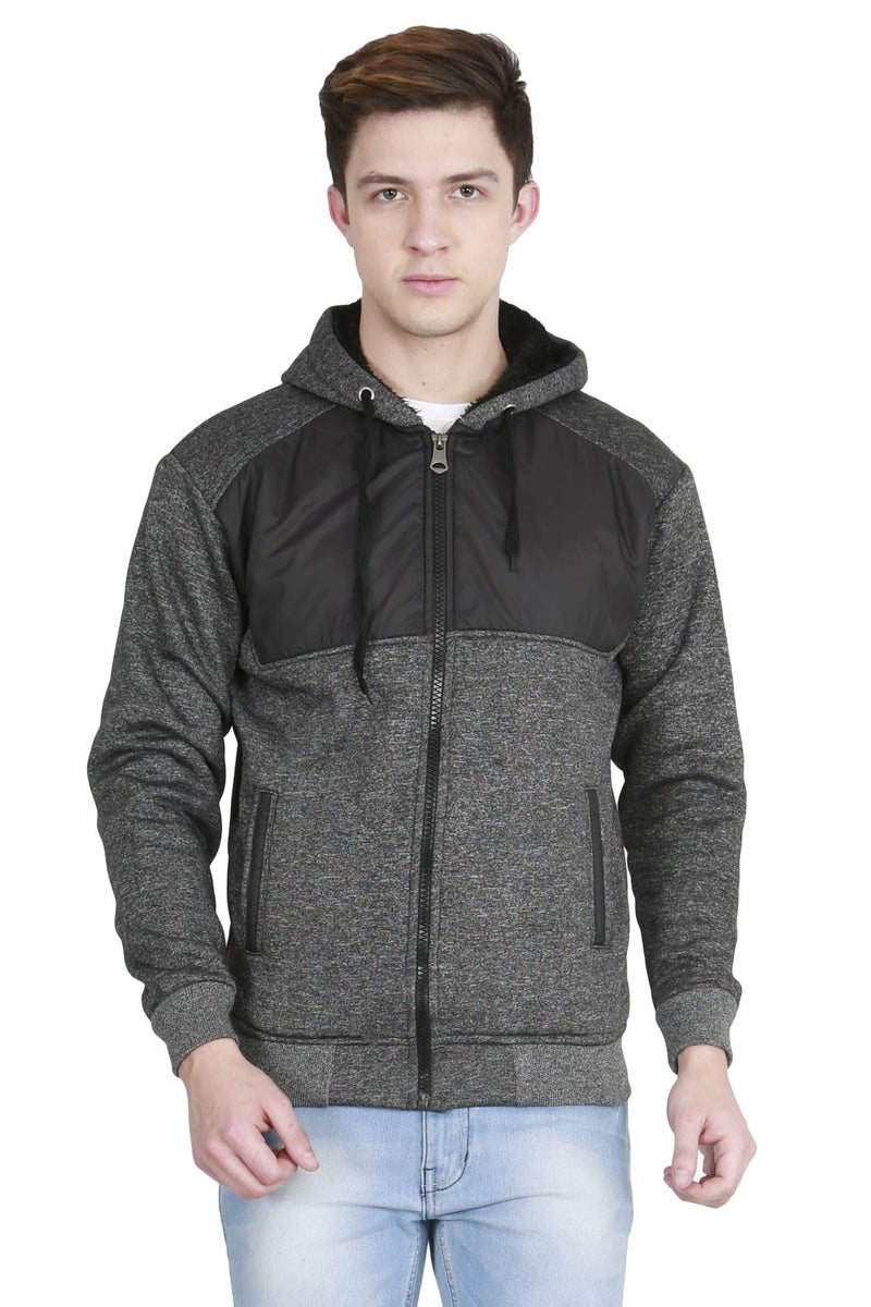 fanideaz Cotton Fleece Hooded Sweatshirt with Pocket for Mens_BlackGrindle_XL - Image 2