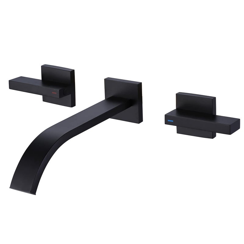 RBROHANT Brushed Brass Wall Mount Bathroom Faucet Matte Black Bathroom Sink Faucet 2 Handles Wall Mounted Roughin Valve Included RB0998