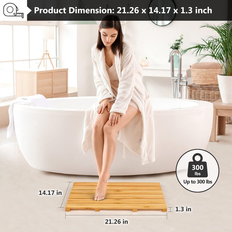 Domax Bamboo Bath Mat - Non Slip Waterproof Wooden Shower Floor Mat for Bathroom, Sauna, Spa, Outdoor Use (Natural, 21.26 x 14.17 x 1.3 Inch) - Image 3