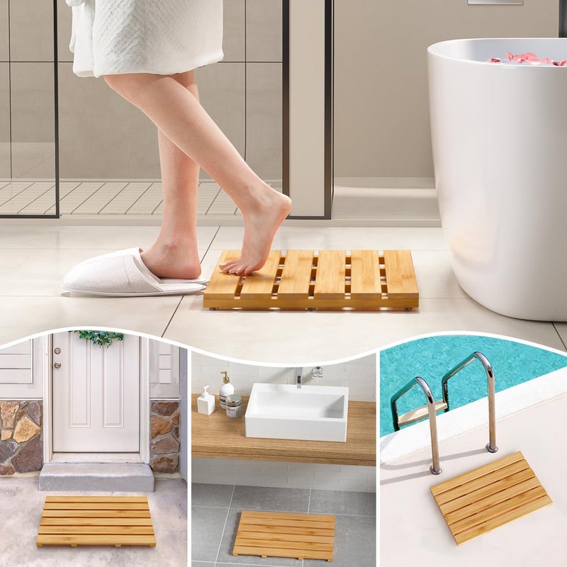 Domax Bamboo Bath Mat - Non Slip Waterproof Wooden Shower Floor Mat for Bathroom, Sauna, Spa, Outdoor Use (Natural, 21.26 x 14.17 x 1.3 Inch) - Image 4