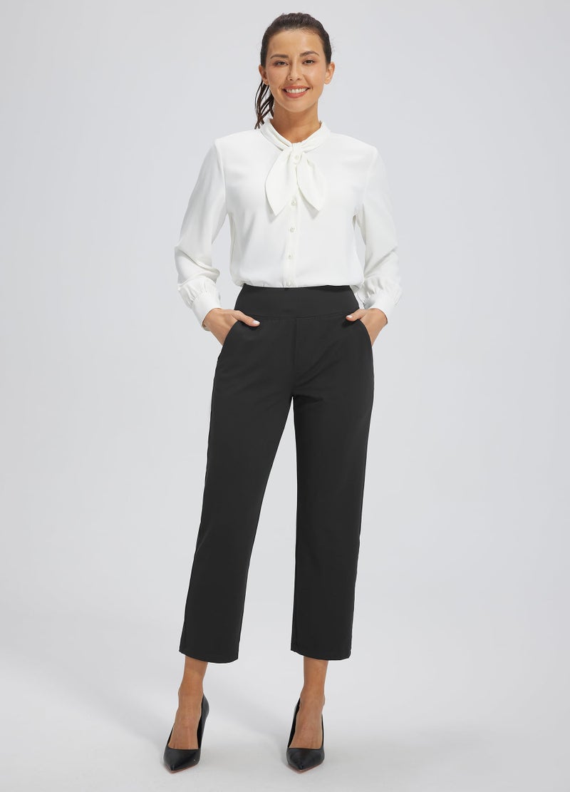 Libin Women's Pants with 4 Pockets Golf Pants 25''High Waisted Stretchy Ankle Pant for Travel Casual Athletic Busniess Work Black 2XL - Image 3