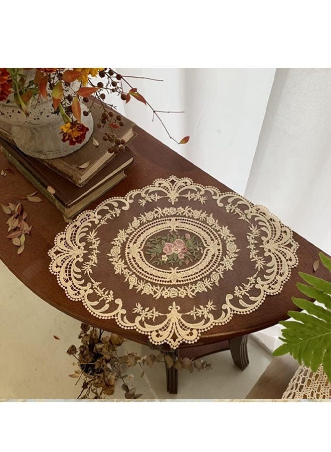 2Pack Retro French Style  Lace Placemats, French Crochet Doilies, Embroidered Vintage Victorian Decor Cup Mat for Coquette Room Decor, French Country Decor, Apricot, Oval - Image 5