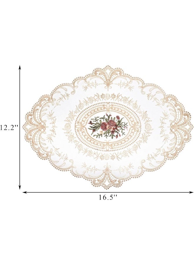 2Pack Retro French Style  Lace Placemats, French Crochet Doilies, Embroidered Vintage Victorian Decor Cup Mat for Coquette Room Decor, French Country Decor, Apricot, Oval - Image 2