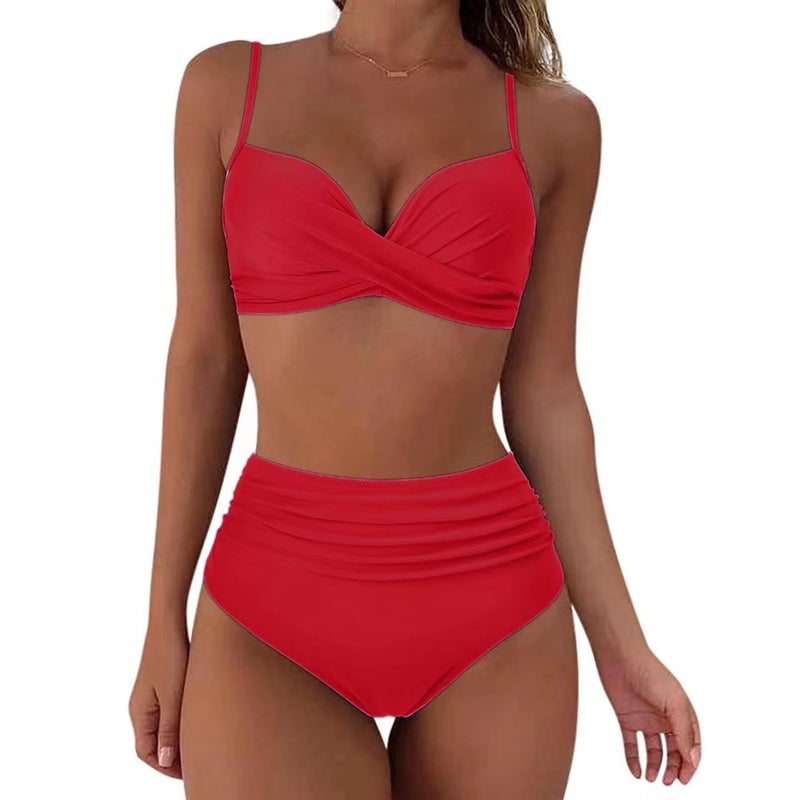 New 2024 Swimwear Gather Lace Black And White Print Bikini Bikini Women Swimwear - Image 5