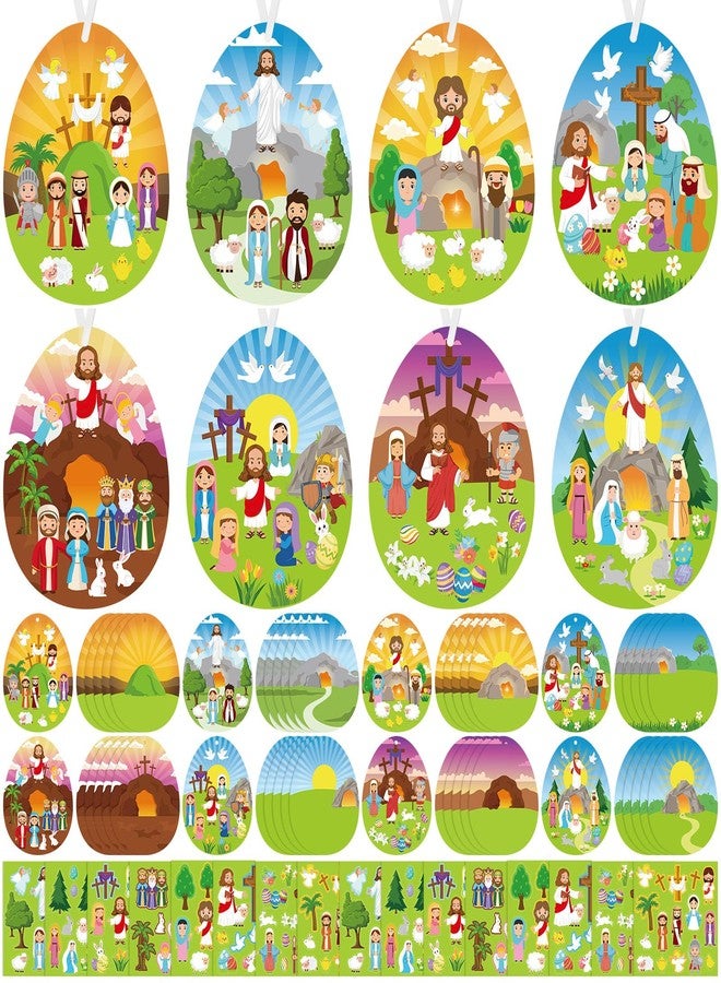 Faccito 48 Sets Religious Easter Craft Kits for Kids DIY Nativity Scene Sticker Christian Hanging Ornament Make an Easter He Lives Craft Projects for Sunday School Classroom DIY Art Game Activities - Image 1