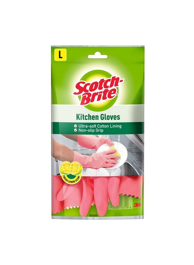 Scotch Brite Scotch-Brite Rubber Kitchen Gloves Large (Pink, Pack of 1 ) - Image 1