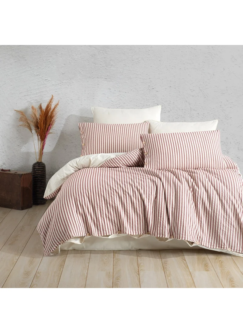 Macas Home Chance Cherry Cotton Yarn Dyed Washed Double Duvet Cover Set Cream 200*220