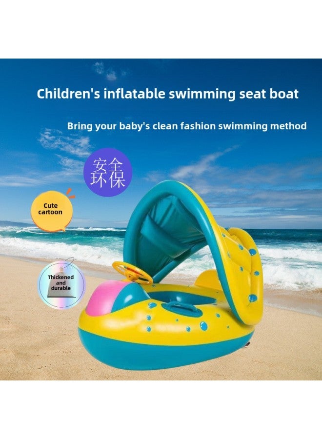 Anti-rollover With Awning Children's Inflatable Seat Ring Baby Baby Swimming Ring Thickened Swimming Ring Wholesale-Colour:Seat With Sunshade  - Image 2