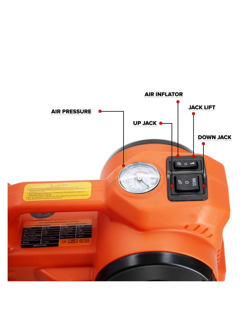 Toby's - Car Jack Electric 12V 5T 3 in 1 Electric Hydraulic Floor Jack Tire Inflator Pump - Image 1