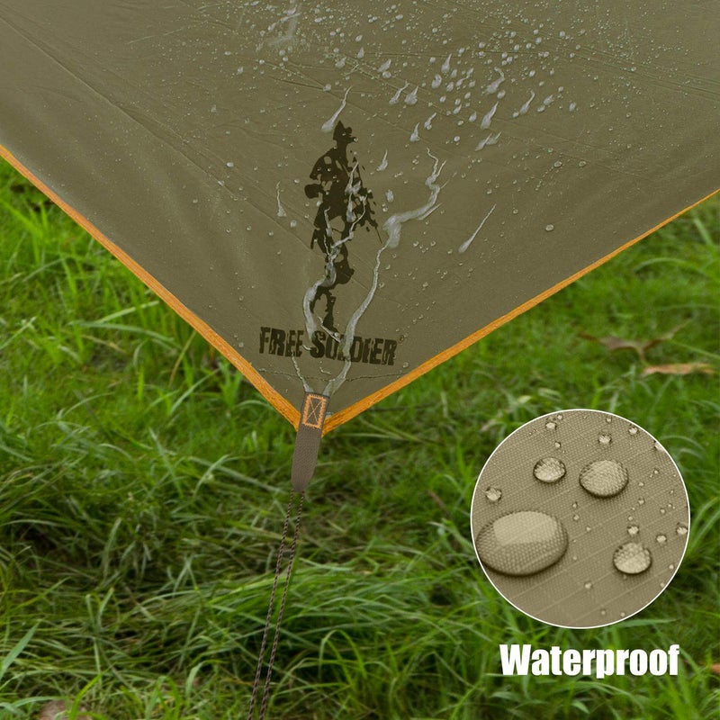 FREE SOLDIER Waterproof Portable Tarp Multifunctional Outdoor Camping Traveling Awning Backpacking Tarp Shelter Rain Tarp (Greenish Brown 6 Loop 10×12ft) - Image 4
