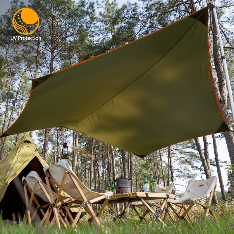 FREE SOLDIER Waterproof Portable Tarp Multifunctional Outdoor Camping Traveling Awning Backpacking Tarp Shelter Rain Tarp (Greenish Brown 6 Loop 10×12ft) - Image 3