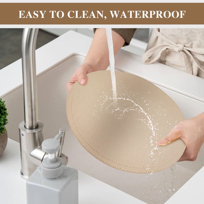Jovono Set of 6 Faux Leather Gold Round Placemats and Coasters  Coffee Mats Kitchen Table Mats  Waterproof  Easy to Clean for Kitchen Dining Round Table - Image 2