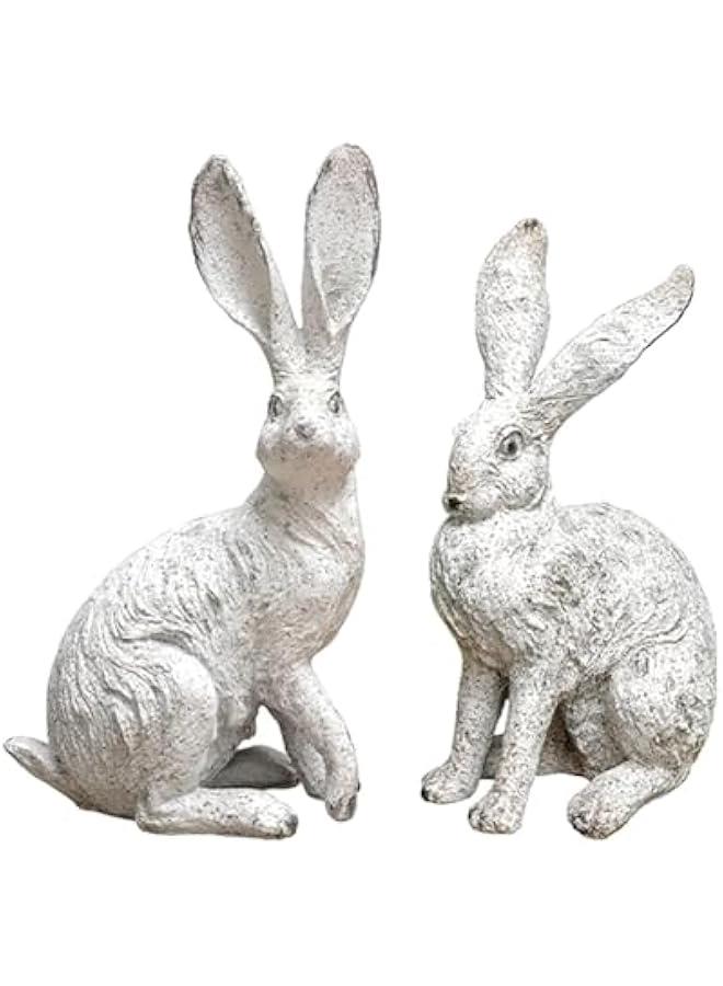 Generic 2Pcs Yard Decorations Garden Statues Bunny Figurines Home Decor Crafts Cute Desktop Ornaments for Outside Indoors Bookshelf  - Image 1