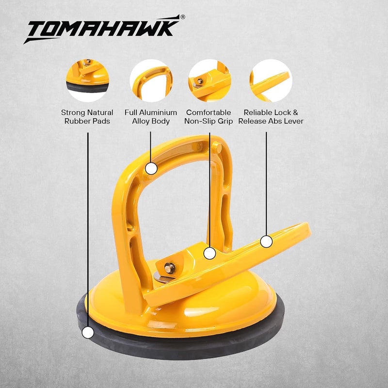Tomahawk ® كوب شفط زجاجي رأس واحد لرفع وتحريك ألواح الزجاج الثقيلة، الألواح المعدنية، نوافذ الزجاج، الرخام - رافع زجاجي، رافع دنت معدني للسيارات مع كوب فراغ مطاطي، عبوة من 2 - Image 2