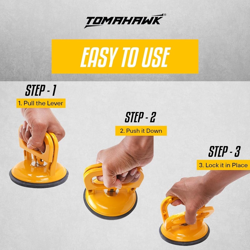 Tomahawk ® كوب شفط زجاجي رأس واحد لرفع وتحريك ألواح الزجاج الثقيلة، الألواح المعدنية، نوافذ الزجاج، الرخام - رافع زجاجي، رافع دنت معدني للسيارات مع كوب فراغ مطاطي، عبوة من 2 - Image 5