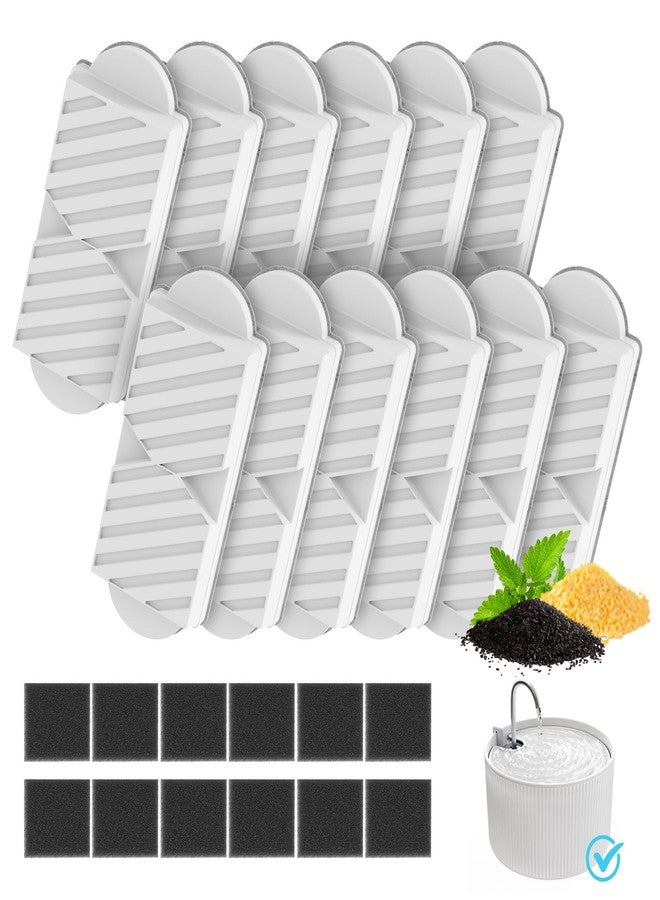 waatoos Ceramic Cat Fountain Replacement Filters Compatible with 74oz/2.2L Pet Water Fountain High Density Sponge Activated Carbon & Ion Exchange Resin 12 Filters & 12 Sponges - Image 1