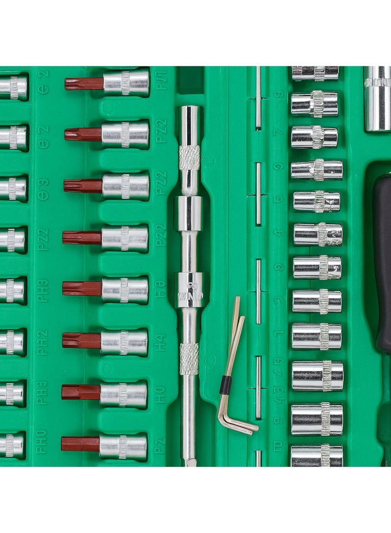 53-Piece CR-V 1/4" Drive Socket Set with Ratchet, Extensions, Hex Keys & Bits in Heavy-Duty Carry Case for Home & Automotive Use - Image 3