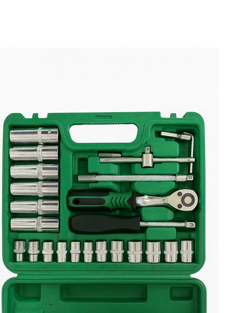 53-Piece CR-V 1/4" Drive Socket Set with Ratchet, Extensions, Hex Keys & Bits in Heavy-Duty Carry Case for Home & Automotive Use - Image 5