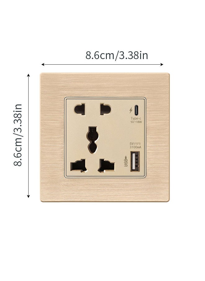 SJet Universal Wall Socket with Type C and USB, QC Charging Electric Power Wall Socket Outlet, For Home and Office, Gold  - Image 2