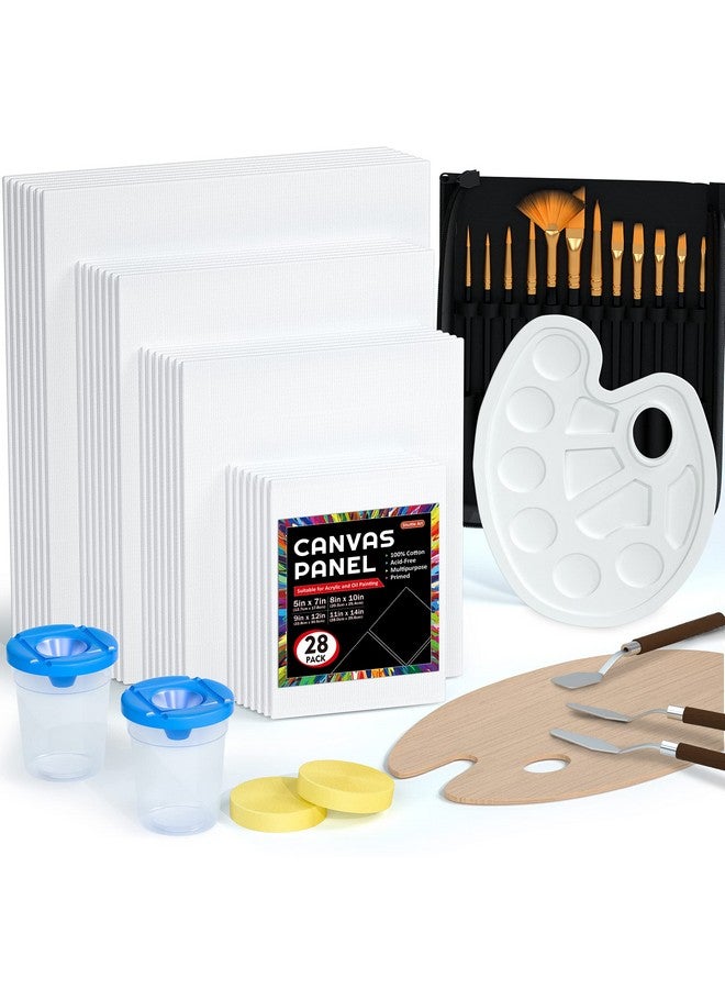 شاتل أرت مجموعة 50 مجموعة من أدوات الرسم القماشية من لوازم الرسم الفنية المكوكية مع 28 لوحة قماشية متعددة الأحجام للرسم و22 أداة بما في ذلك فرش الطلاء وسكاكين الرسم لطلاء الغواش الزيتي الأكريليك - Image 1