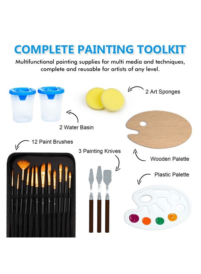 شاتل أرت مجموعة 50 مجموعة من أدوات الرسم القماشية من لوازم الرسم الفنية المكوكية مع 28 لوحة قماشية متعددة الأحجام للرسم و22 أداة بما في ذلك فرش الطلاء وسكاكين الرسم لطلاء الغواش الزيتي الأكريليك - Image 3