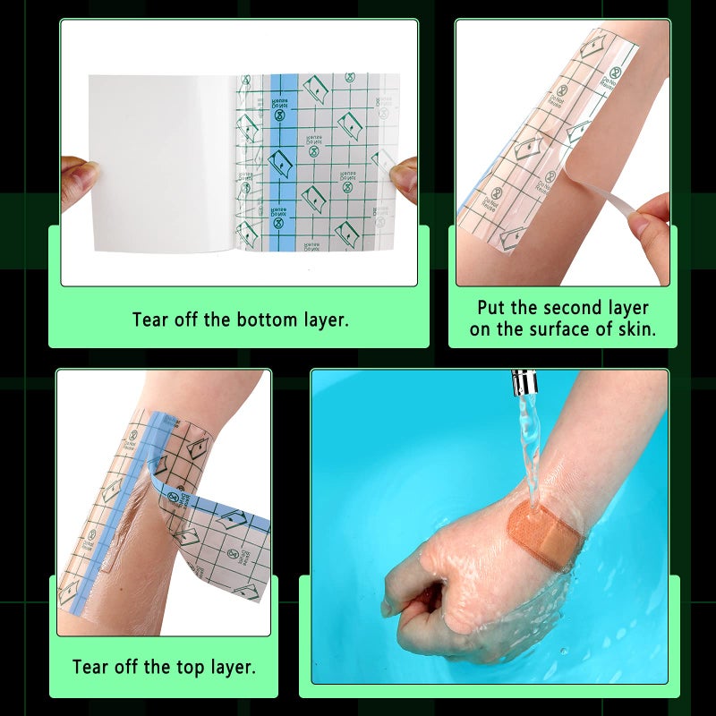 Lothee 50 Pcs Waterproof Shower Cover Patch Tattoo Aftercare Bandage Transparent Film Dressing Stretch Adhesive Wound Bandage Tape Tattoo Film Wrap, 4 x 5 Inch - Image 3